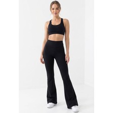 Onlio Giyim Ispanyol Paça Yüksek Bel, Toparlayıcı ve Esnek Kadın Tayt Siyah