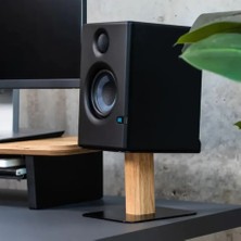 Clue Design Masaüstü Çift Hoparlör Standı | Masif Ahşap & Endüstriyel Çelik Natural