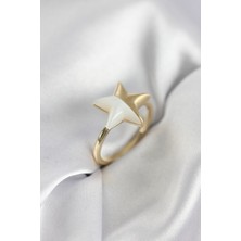 Pazarcan Gold Renk Sedefli Yıldız Model Kadın Yüzük