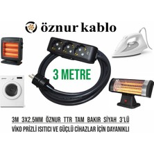 3'lü Priz 3m Öznur Ttr 3x2.5mm Tam Bakır Siyah – Isıtıcı ve Yüksek Akım Cihazlarına Uygun
