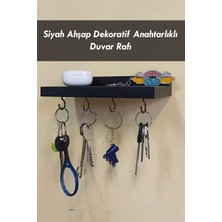 Normadia Siyah Ahşap Anahtar Askısı, Duvar Rafı, 4 Kancalı, 20X8 cm