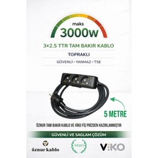3’lü Priz Uzatma Kablosu 5 Metre | Öznur 3x2.5 Ttr %100 Bakır | Güçlü & Güvenli