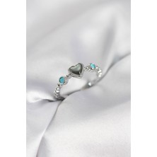 Pazarcan Gümüş Renk Hematit Taşlı Kadın Yüzük