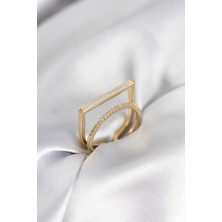 Pazarcan Gold Renk Sedefli Zirkon Taşlı 2'li Kadın Yüzük