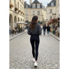 Pour La Riviere Kadın Kışlık Basic Şardonlu Crop Sweatshırt