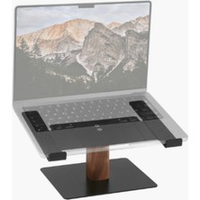 Clue Design | Premium Masif Ahşap-Metal Laptop Standı - Ergonomik Yükseltici Siyah