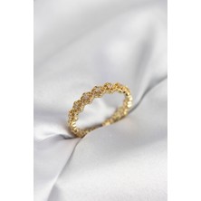 Pazarcan Sıralı Çiçek Model Gold Renk Zirkon Taşlı Kadın Yüzük