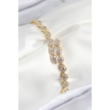 Tp Vıp Pirinç Zirkon Taşlı Sıralı Damla Model Gold Renk Kadın Bileklik - Lisinya