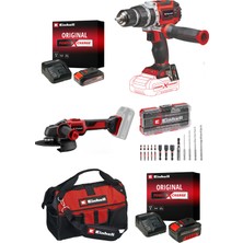 Einhell TP-CD 18/60 Li-i BL + AXXIO 18/150 Akülü Vidalama ve Taşlama seti ( 2,5 Ah Akü ve Şarj Cihazı , 4,0 Ah Akü ve Şarj Cihazı, 18 Parça Uç seti ve Çanta Dahildir)