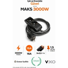 2’li Uzatma Kablosu 1,5 Metre 3x2,5 Ttr Tam Bakır 16A Topraklı Dayanıklı Priz