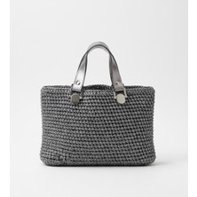 El Yapımı Gümüş Renk Tote Mini El Çantası Handmade