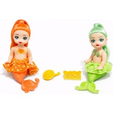 Tp 2'li Deniz Kızı Bebek Seti - Hareketli Eklemler ve Aksesuarlı -Turuncu & Yeşil (Lisinya)