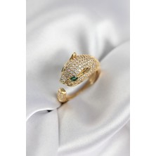 Pazarcan Jaguar Model Gold Renk Zirkon Taşlı Kadın Yüzük