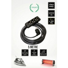 3’lü Priz Uzatma Kablo 5 M | 3×2.5 Mm² Ttr | L Tipi Kauçuk Fiş | Isıtıcı Uyumlu