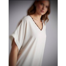 Leopar Detaylı Sırt Dekolteli Oversize  T-shirt