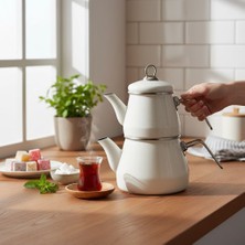 Emaye Köklü Züccaciye Krem Rengi Çaydanlık Takımı