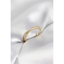 Pazarcan Incili ve Zirkon Taşlı Gold Renk Kadın Yüzük