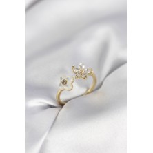 Pazarcan Gold Renk Sedefli Çiçek Model Kadın Yüzük