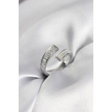 Pazarcan Gümüş Renk Sedefli Baget Zirkon Taşlı Kadın Yüzük