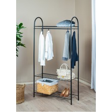 Normadia Siyah Metal Raflı Ayaklı Elbise Askısı, Şık ve Fonksiyonel Tasarım