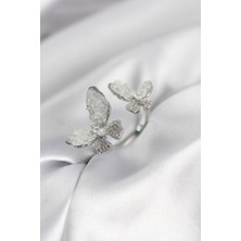 Mç Plus Gümüş Renk Beyaz Kelebek Model Zirkon Taşlı Kadın Yüzük