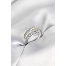 Pazarcan Gümüş Renk Zirkon Taşlı Sarmal Kadın Yüzük