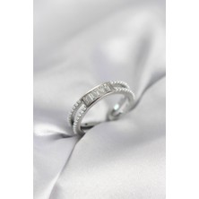 Pazarcan Baget Zirkon Taşlı Gümüş Renk Incili Kadın Yüzük