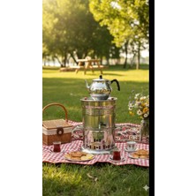 Efsoon Organics Demlikli Lüks Krom Paslanmaz Semaver - 10 Litre Geniş Hacimli ve Pratik Musluklu