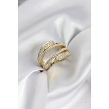 Pazarcan Sarmal Zirkon Baget Taşlı Gold Renk Kadın Yüzük