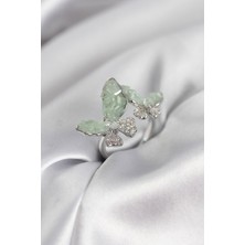 Pazarcan Gümüş Renk Su Yeşili Model Zirkon Taşlı Kadın Yüzük