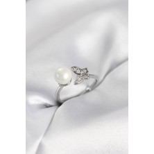 Pazarcan Incili Model Gümüş Renk Zirkon Taşlı Kadın Yüzük