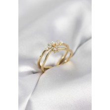 Pazarcan Gold Renk Incili Yıldız Model Zirkon Taşlı Kadın Yüzük