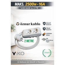 2li Priz Uzatma Kablosu 2 Metre 3x1.5 Ttr Topraklı Kaliteli