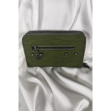 Belirtilmemiş Haki Kadın Cüzdanı Çıtçıtlı Kapaklı, Içten Fermuarlı, Kartlık Bölmeli
