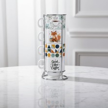 First Snowflake Good Vibes & Coffee Temalı 4 Parça Porselen Espresso Takımı - Özel Standlı Set