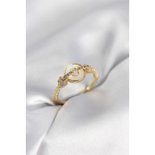 Pazarcan Gold Renk Daire Form ve Zirkon Taşlı Kadın Yüzük