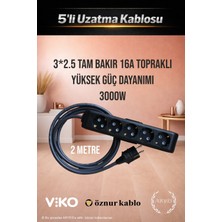 5’li Uzatma Kablosu 2 Metre 3x2.5 Ttr Tam Bakır Kablo Topraklı 16A Kalın Kablo