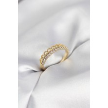 Pazarcan Motif Desenli Gold Renk Zirkon Taşlı Kadın Yüzük