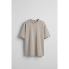 Abluka Online Erkek Oversize Basic Yumuşak Dokulu Rahat T-Shirt Bej