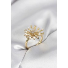 Shopwave Gold Renk Karahindiba Model Zirkon Taşlı Kadın Yüzük