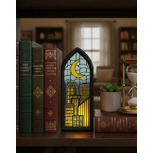 Heroicrafts Studio Şehir Tasarımlı Işıklı Kitap Tutucu - Pla Fantasy Book Nook, Vitray Tarzı, LED Mum Işıklı Dekor