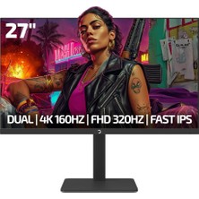 Gamepower Rapid Dual 27'' 0.5ms 4K 160Hz - Fhd 320Hz Fast IPS Rgb Pivot Speaker Gaming Monitör (Sıfır Ölü Piksel Garantili)