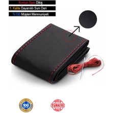 Calperia Direksiyon Kılıfı Deri Dikme Evalı Model Siyah Kırmızı 38-40 cm