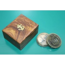 Tp Buğz Ahşap Kutulu Pirinç Pusula Ejderha Desenli