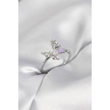 Solenya Gümüş Renk Kelebek Model Zirkon Taşlı Kadın Yüzük