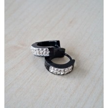 Madamera Çelik Küpe Zirkon Taşlı Halka Küpe Kadın Küpe Siyah MÇKU162