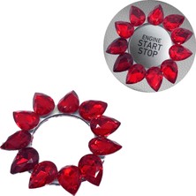 Calperia Kristal Damla Taşlı Start Stop Düğme Halkası Kırmızı
