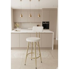 The Sandalye Shop Yeni Teddy Kumaş Mila Bar Sandalyesi Mat(Eskitme) Gold Kırık Beyaz.75 cm Oturum Yüksekliği