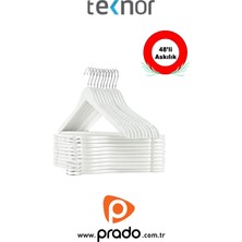 Normadia 48 Adet Ahşap Görünüm Plastik Elbise Askısı, Beyaz, A Kalite