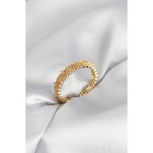 Solenya Gold Renk Motif Desenli Zirkon Taşlı Kadın Yüzük